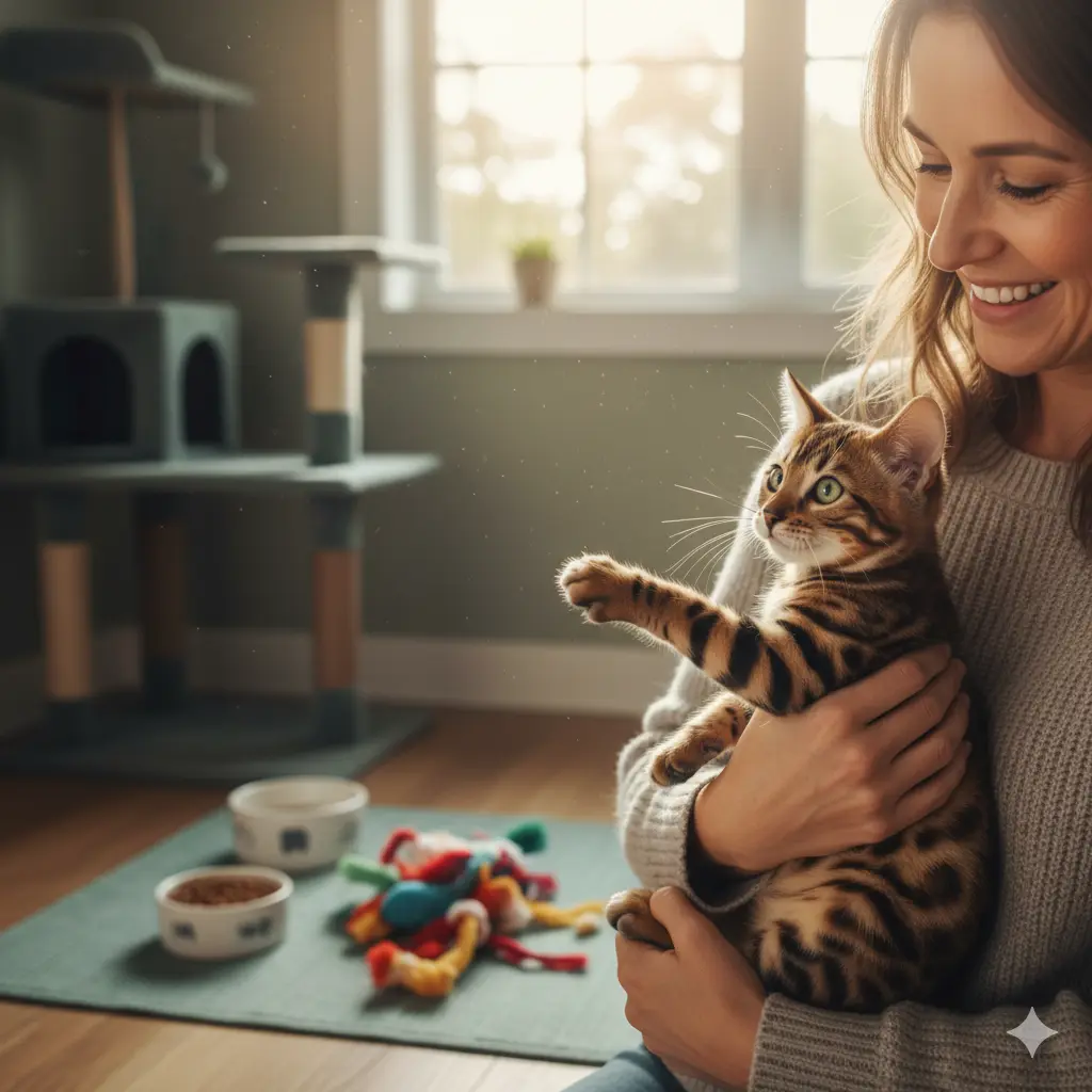 un chaton bengal qui vient d'être adopté
