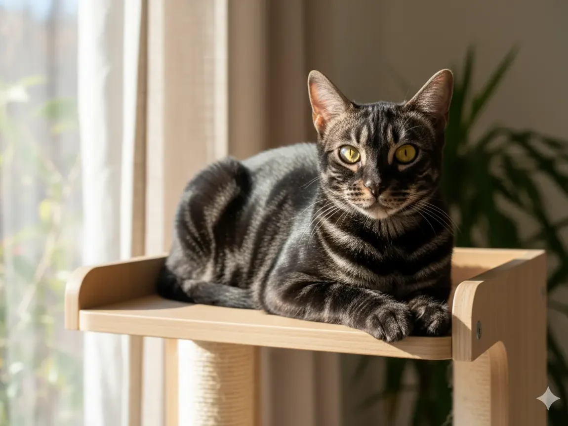bengal noir à la robe mélanistique sur un arbre à chat