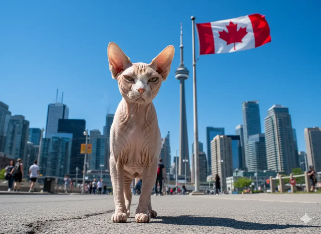 origine du Sphynx: un chat sphynx dans la ville de Toronto au Canada