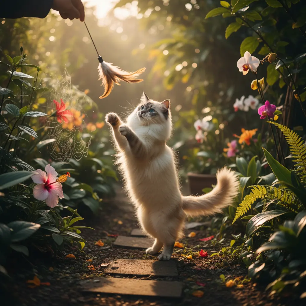 Chaton Balinais seal point jouant avec une balle dans un jardin