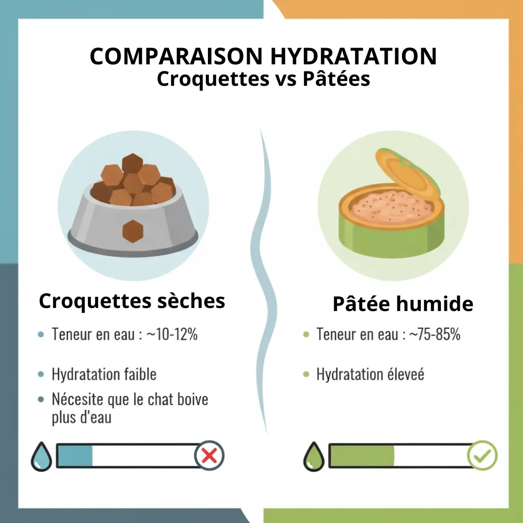 Infographie sur l'importance de la bi-nutrition pour l'hydratation du chat en hiver