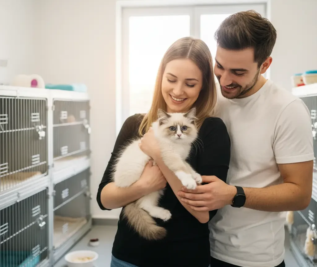 adoption chaton sacré de birmanie par un jeune couple dans un élevage loof