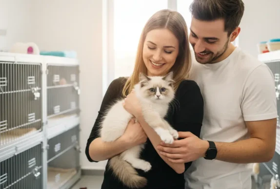 adoption chaton sacré de birmanie par un jeune couple dans un élevage loof