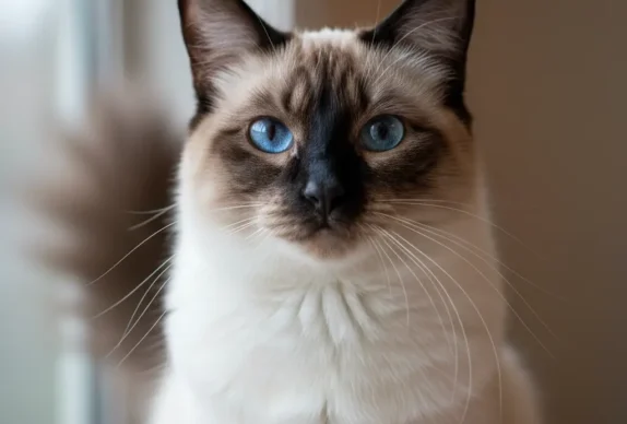 Chat Balinais adulte au poil long avec des yeux bleus en amande