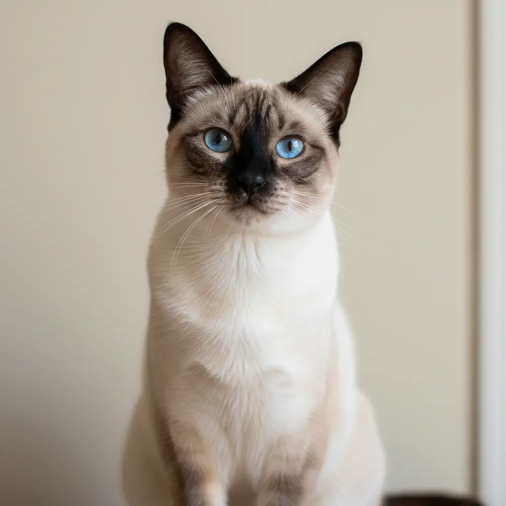 Chat Siamois blanc adulte aux yeux bleus