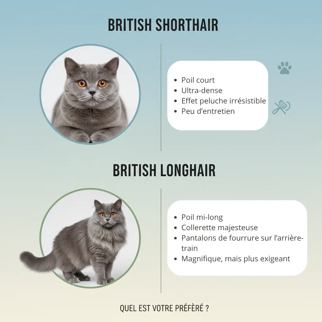 infographic comparing British Shorthair and British Longhair