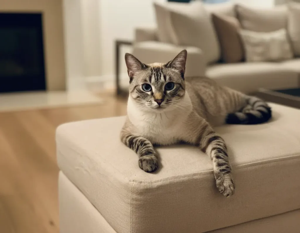 un chat siamois rayé au motif tabby point