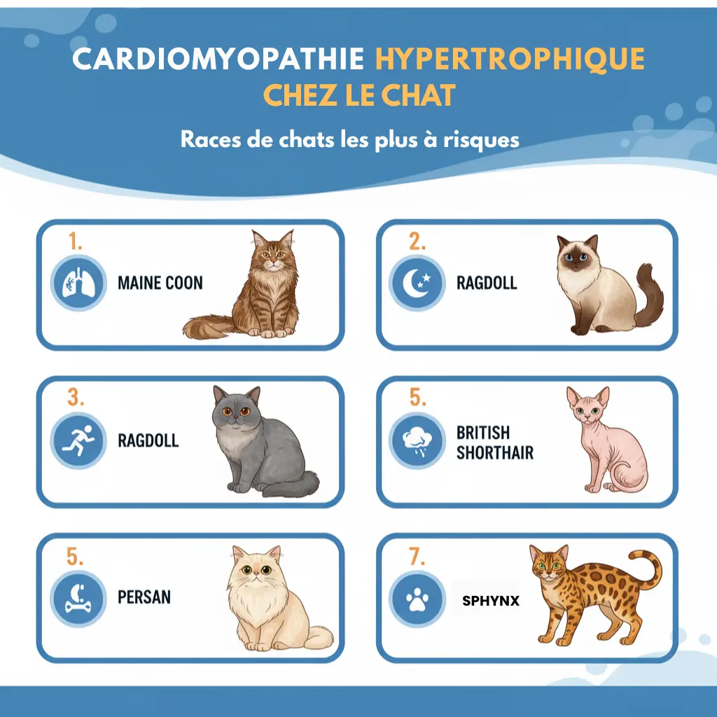 infographie cardiomyopathie hypertrophique les races de chats les plus à risques 