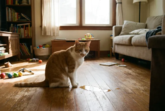 cystite chat: un chat fait pipi sur le sol