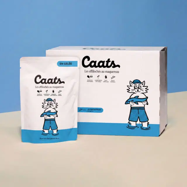 Pack de 12 sachets d'effilochés en gelée au maquereau pour chat Caats