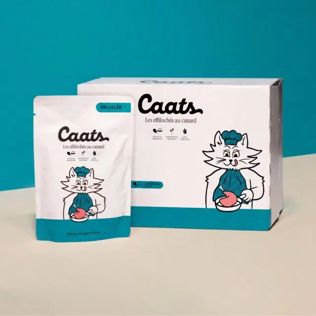 Pack de 12 sachets d'effilochés en gelée au canard pour chat Caats